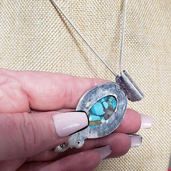 Turquoise necklace, 925 silver copper turquoise diopside chrome pendant necklace - Picture 10 of 13